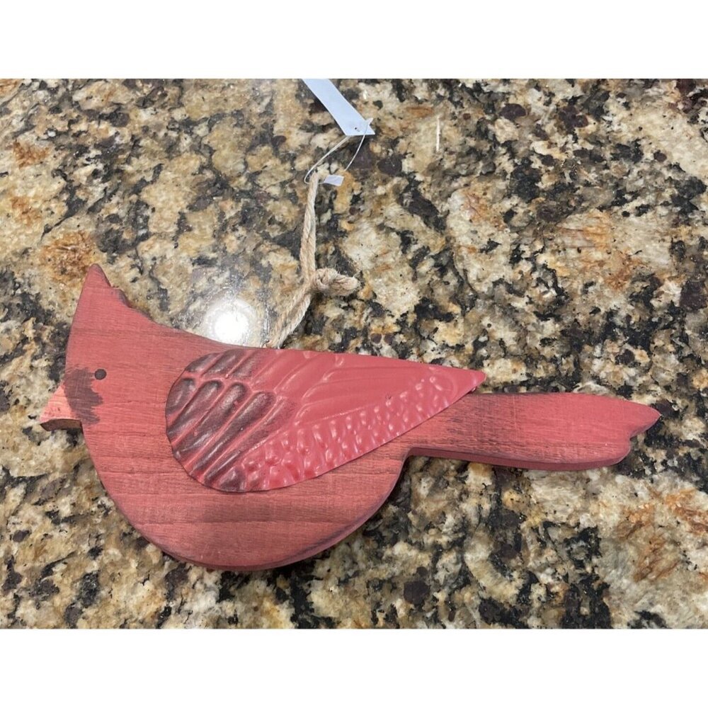 Cardinal Red Bird Metal Wood Large Christmas Holiday Ornament NEW Rustic Farm